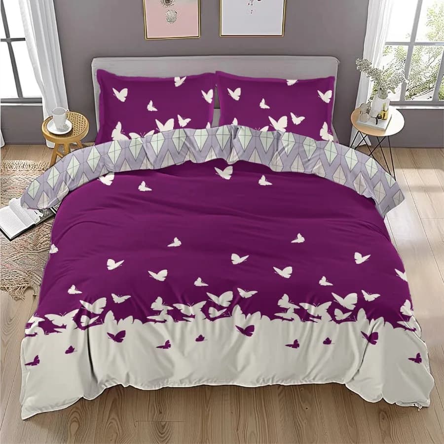 Set di Biancheria da Letto con Farfalle per Ragazze, Copripiumino Morbido e Leggero Blu e Viola, Set 3 Pezzi