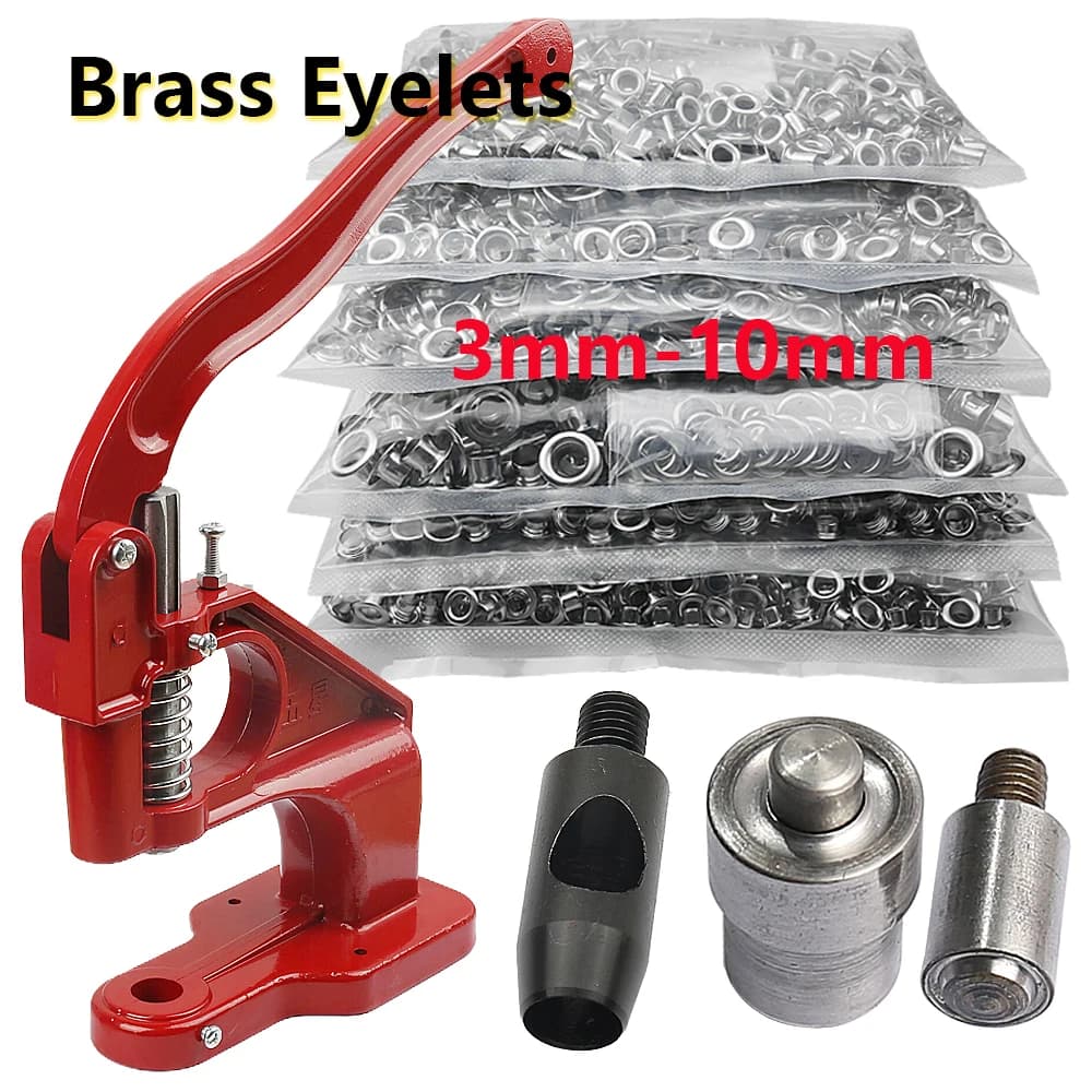Brass Eyelets with Multifunction Hand Press Kit Round Rings Punching for Tarpaulin Paper Leather Scrapbooking Accessories Tool