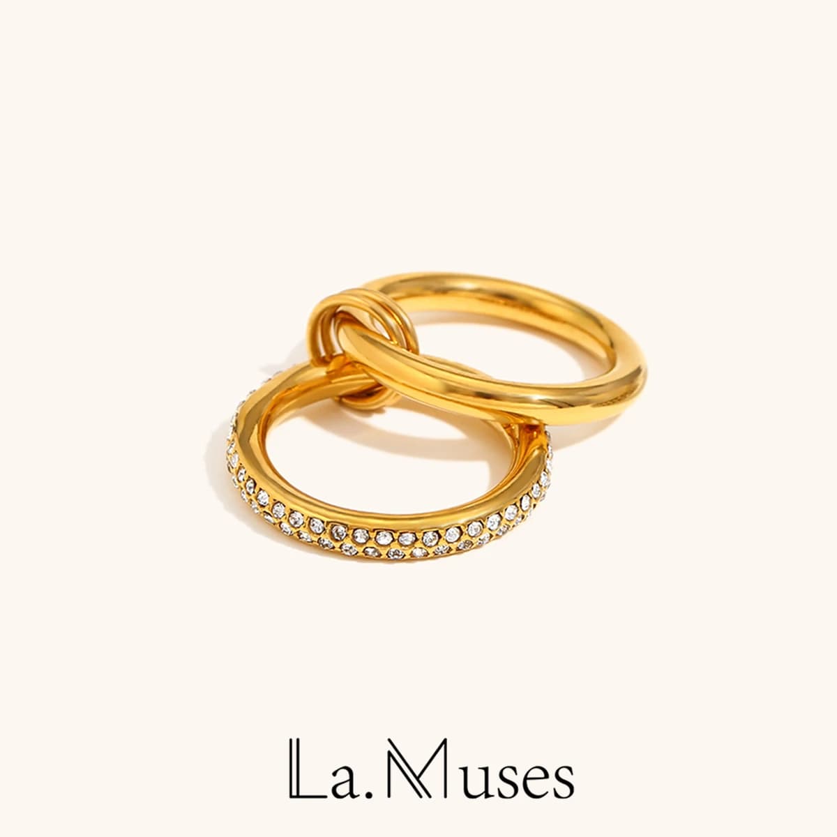 La.Muses Minimalismo Lucido Moda Acciaio inossidabile Bianco Cubic Zirconia intarsiato Anello a doppio strato Gioielli impermeabili Regali 2025