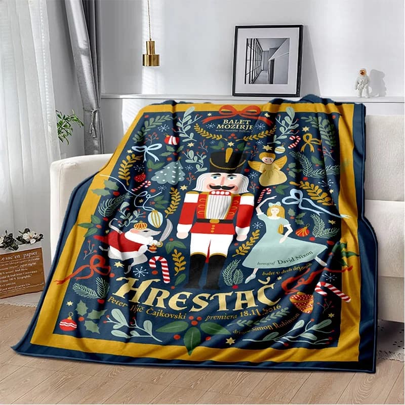 Coperta in peluche morbida 3D a forma di Schiaccianoci e Albero di Natale, Coperta in flanella per Soggiorno, Camera da Letto, Divano, Coperta da Picnic per Bambini
