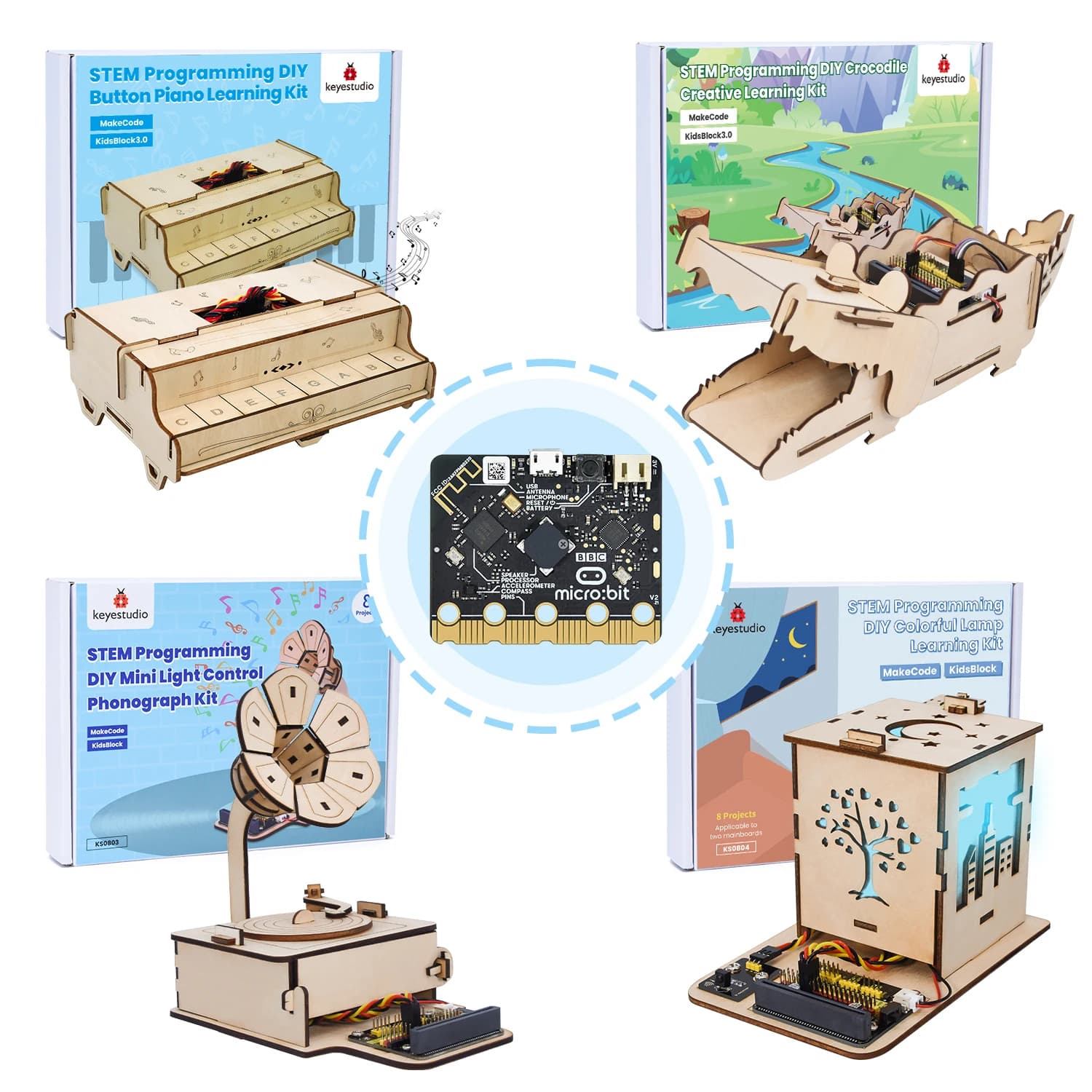 Keyestudio Microbit V2 programmazione Kit di avviamento in legno fai da te per Kit Microbit progetto di apprendimento programmabile giocattoli educativi fai da te