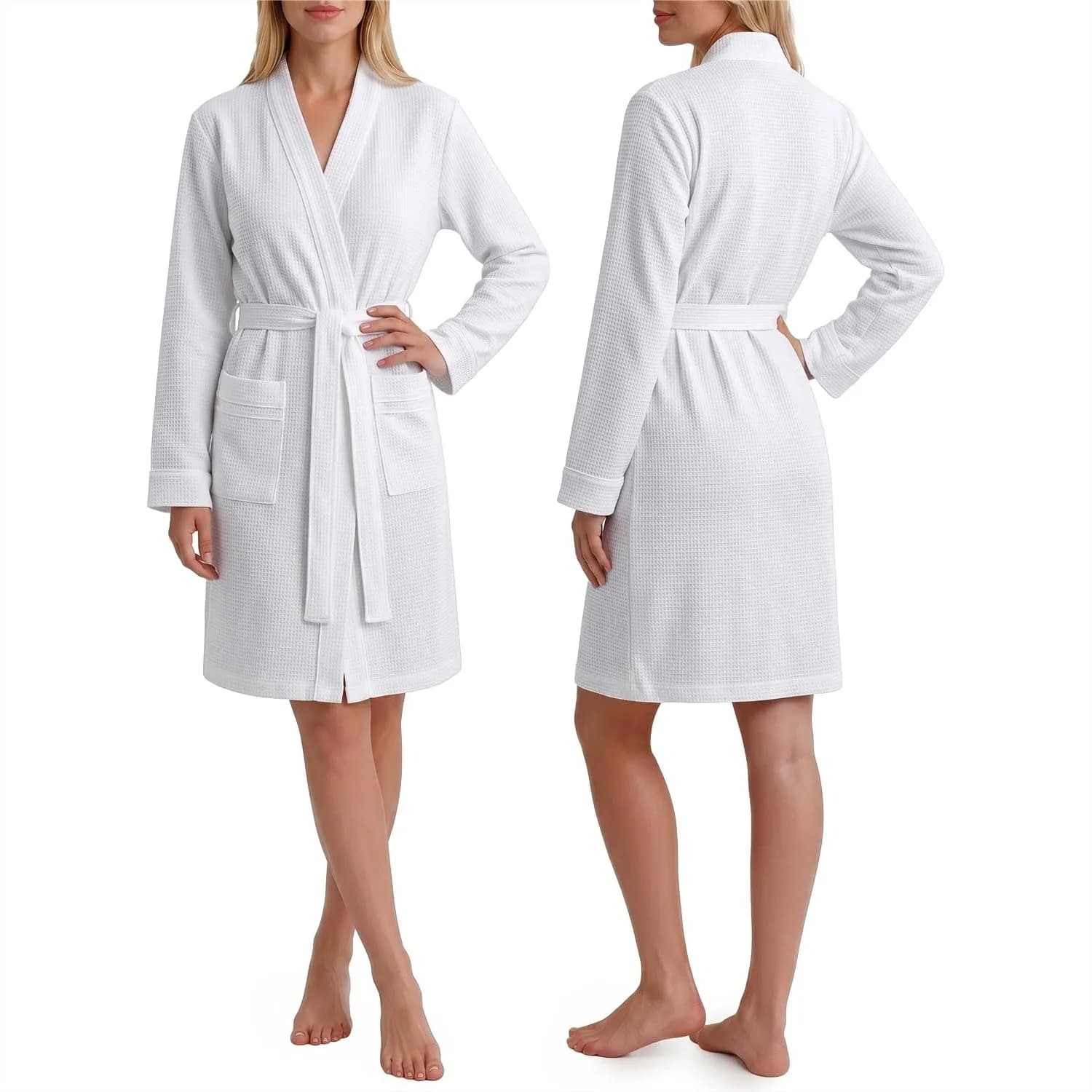Waffle Robe for Women, Soft & Lightweight Knee-Length Bathrobe with Pockets