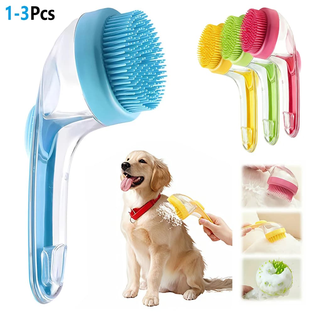 1/2/3Pcs Pet Bath Brush with Shampoo Dispenser, Dog Bath Brush and Grooming Massage Brush for Dogs Cats, Easy Dog Washing Brush