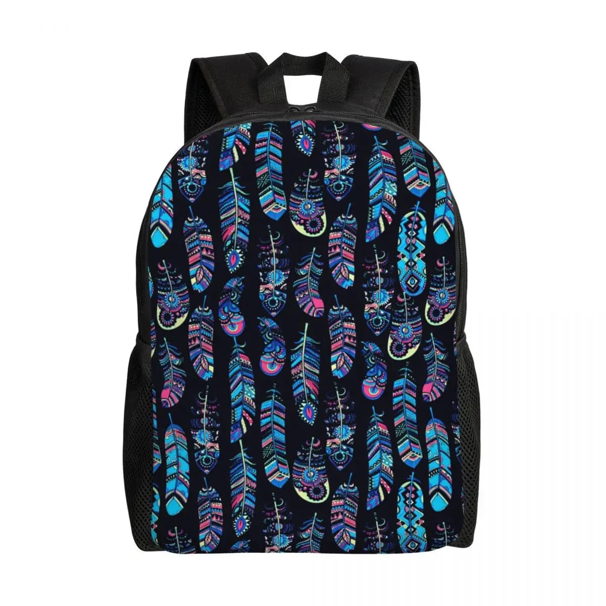 Zaino con piume blu Zaini da trekking con stampa animalier Design per ragazza Grandi borse da scuola superiore Zaino elegante