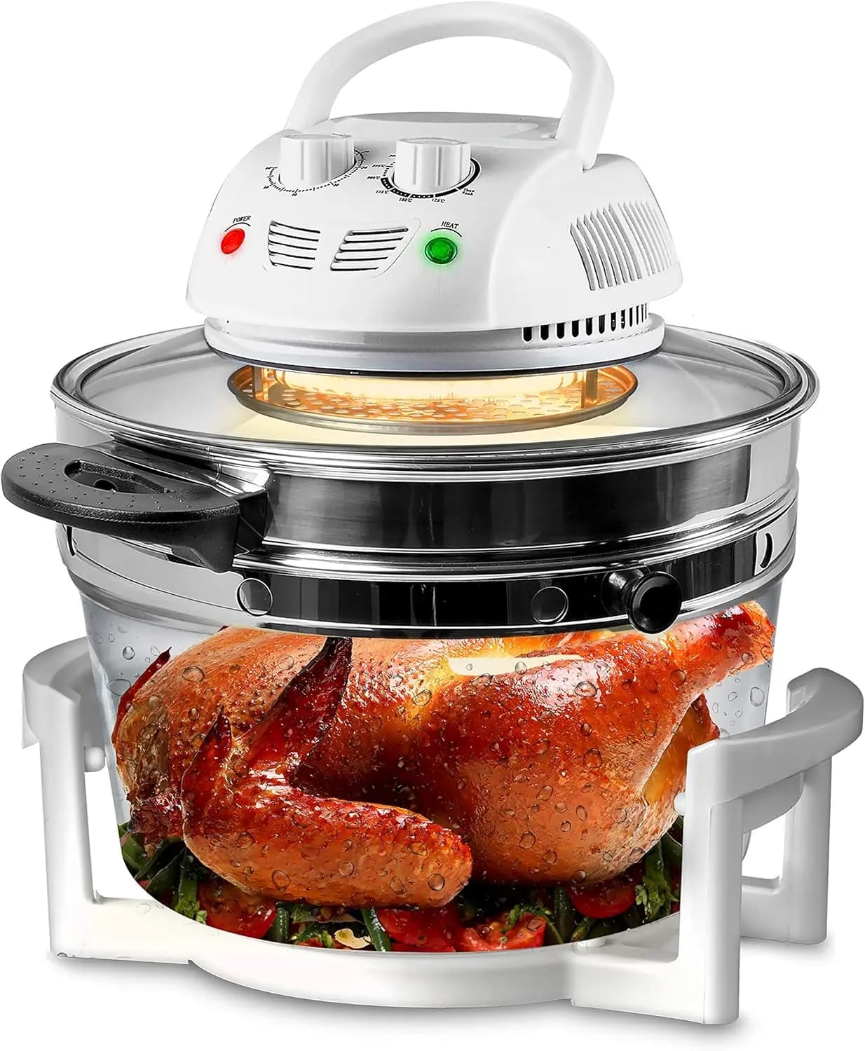 13 Quart 1200W Infrared Convection Oven, Healthy Oil-Free Air Fryer, Quick Meals, Stainless Steel, White