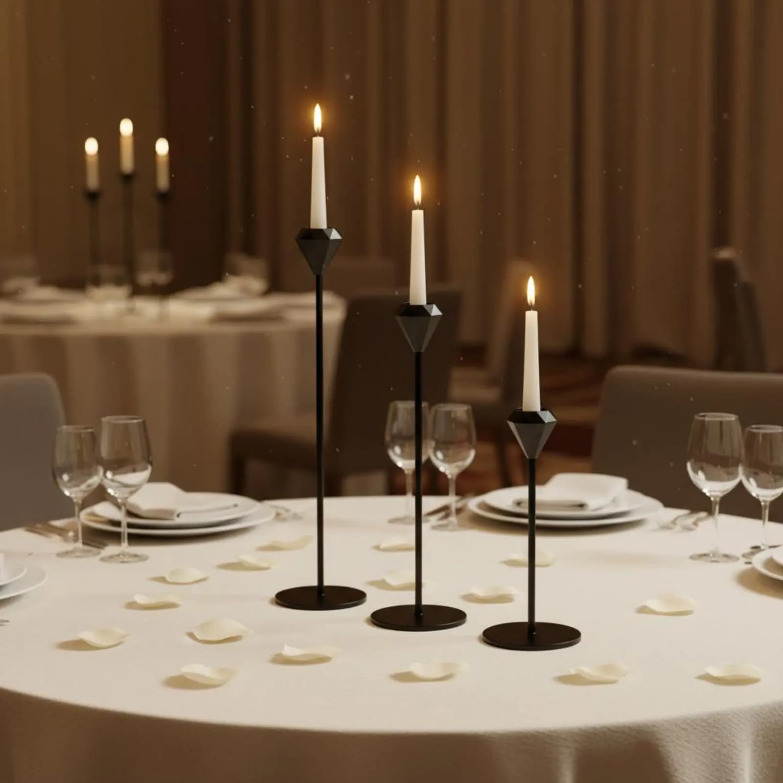 Set di 3 Candelabri in Cristallo, Eleganti e Lussuosi, Design Moderno Geometrico, Decorazione per la Casa, Base Stabile per Matrimoni