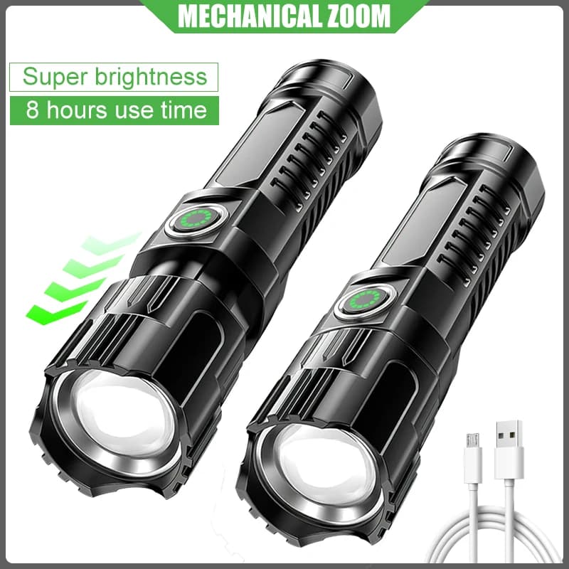 Torcia portatile a luce forte batteria incorporata USB ricaricabile con Zoom telescopico torcia a LED lampada da ciclismo da campeggio all'aperto