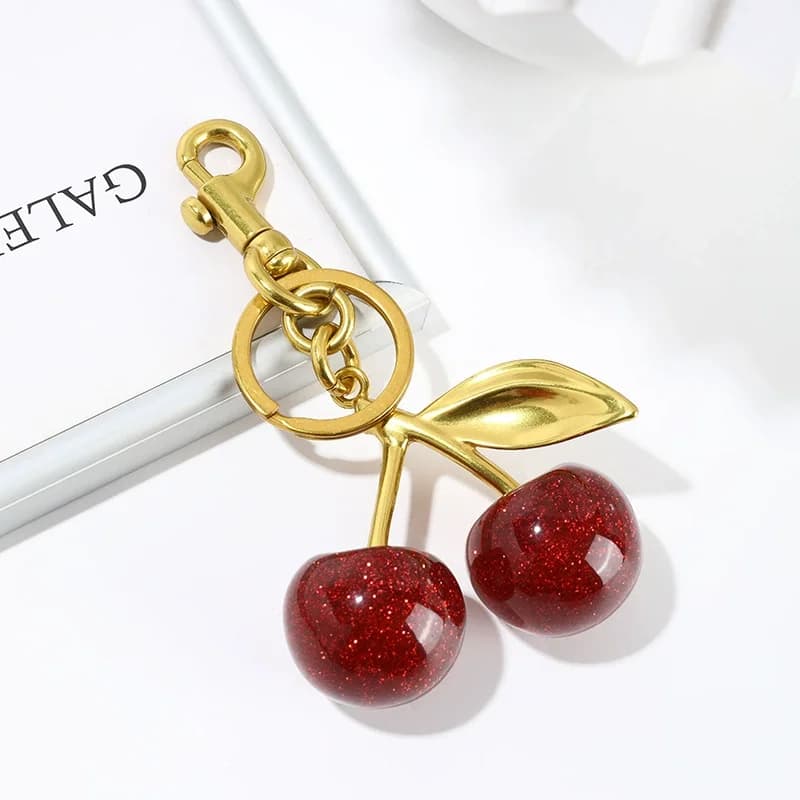 Portachiavi alla Moda con Ciondolo a Forma di Ciliegia Rossa, Accessorio Estivo per Borse, Regalo per Uomo e Donna