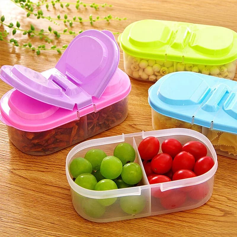 Contenitore Doppio in Plastica per Alimenti, Portatile, per Pranzo, Campeggio, Picnic, Frutta, Scatola Contenitore per Bambini, Stoviglie