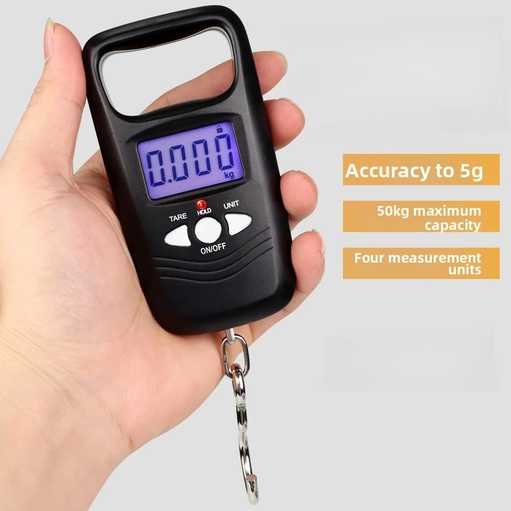 Portable Digital Scale for Luggage Up to 50kg 5g Accuracy kg lb jin oz Units Steel Hook Backlit LCD Tare Function