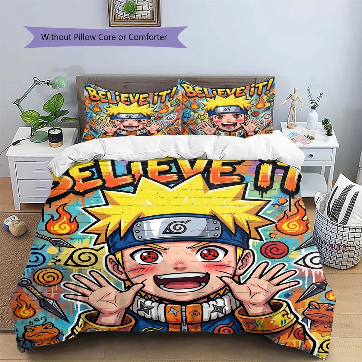 Naruto Anime Themed Patterned Pillowcase & Duvet Cover Set Bedroom Bedding Decor Perfect Gift for Enthusiasts YUN6516