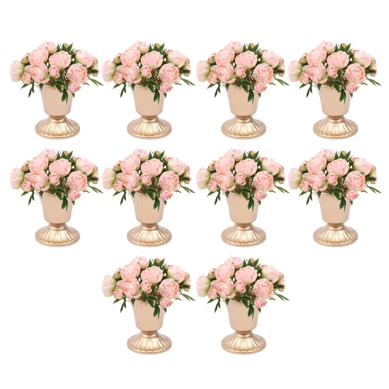 10 pezzi portacandele in metallo dorato 3,94 "supporto alto vaso di fiori candeliere composizione floreale candelabri portacandele set di supporti