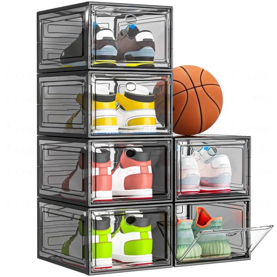 Organizzatore per Scarpe Trasparente Rinforzato e Robusto con Porta Magnetica, Scatole Impilabili per Armadio, Scarpiera Pieghevole per Sneaker B