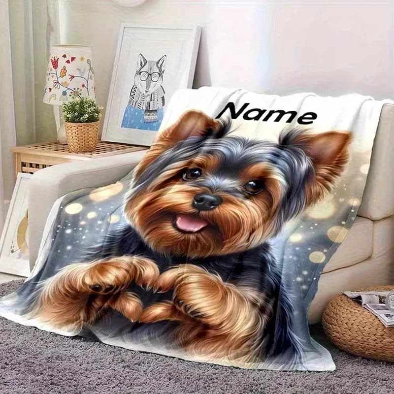 Personalized Custom Name Yorkshire Terrier Flannel Blanket Soft Throw for Bed Sofa Office Chair Ideal Birthday Christmas Gift