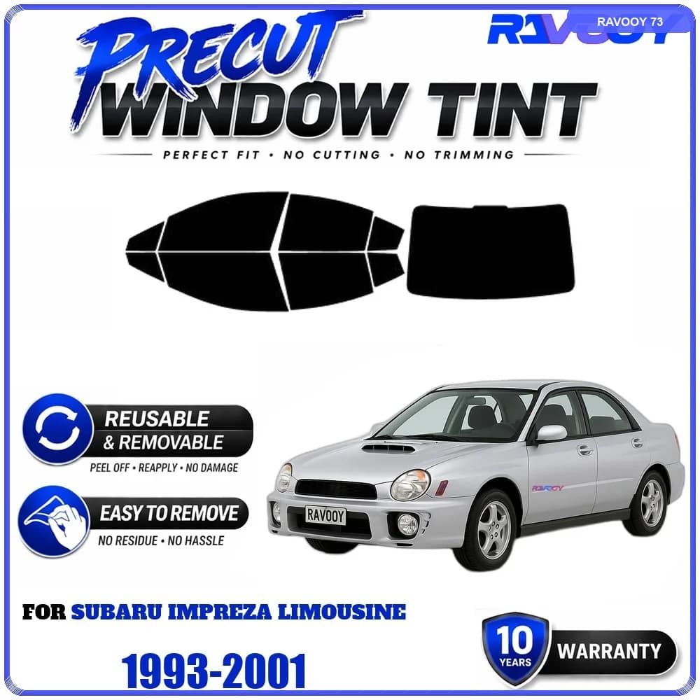RAVOOY Precut Window Tint, Reusable Removable EPU Film, Custom Fit for Subaru Impreza Limousine 1993-2001, UV Heat Protection
