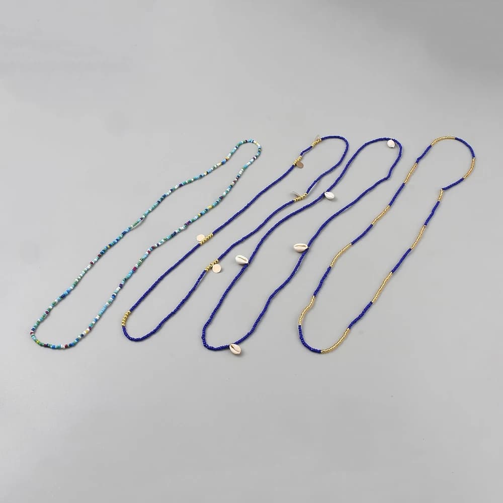 Plastic Waist Belts Seed Bead Chain Blue 820mm