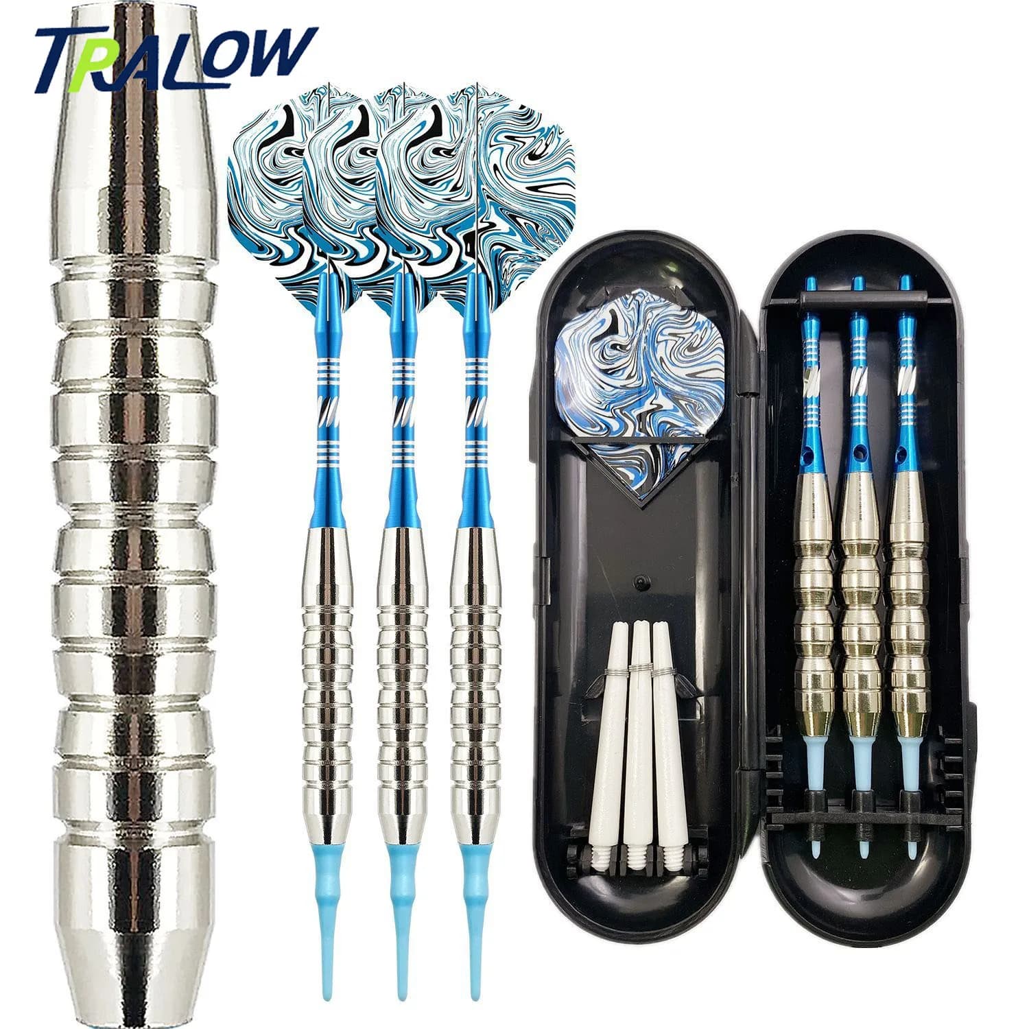 TRALOW Soft Tip Darts Set Professional Training Darts with Aluminum Shafts PET Flights and Storage Case for Electronic Dartboard
