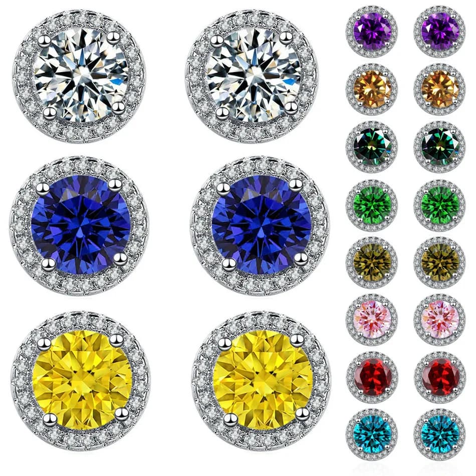 Orecchini a bottone alla moda semplici ed eleganti con pietre preziose colorate in zirconi intarsiati in argento sterling 925 di lusso leggero