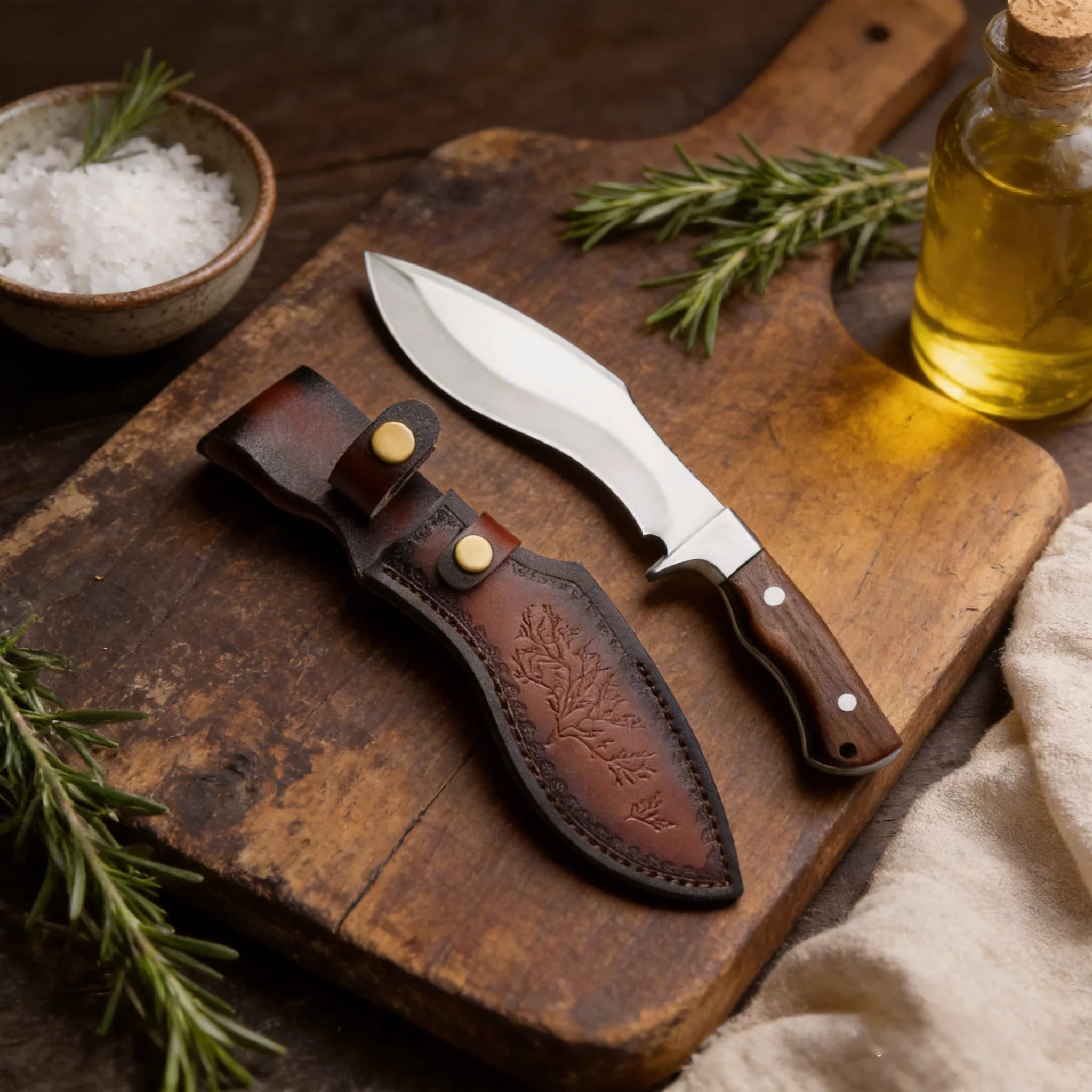 Coltello da cucina modello 2026 con lama fissa e fodero in pelle, coltello da macellaio in acciaio inossidabile ad alta resistenza con manico in legno