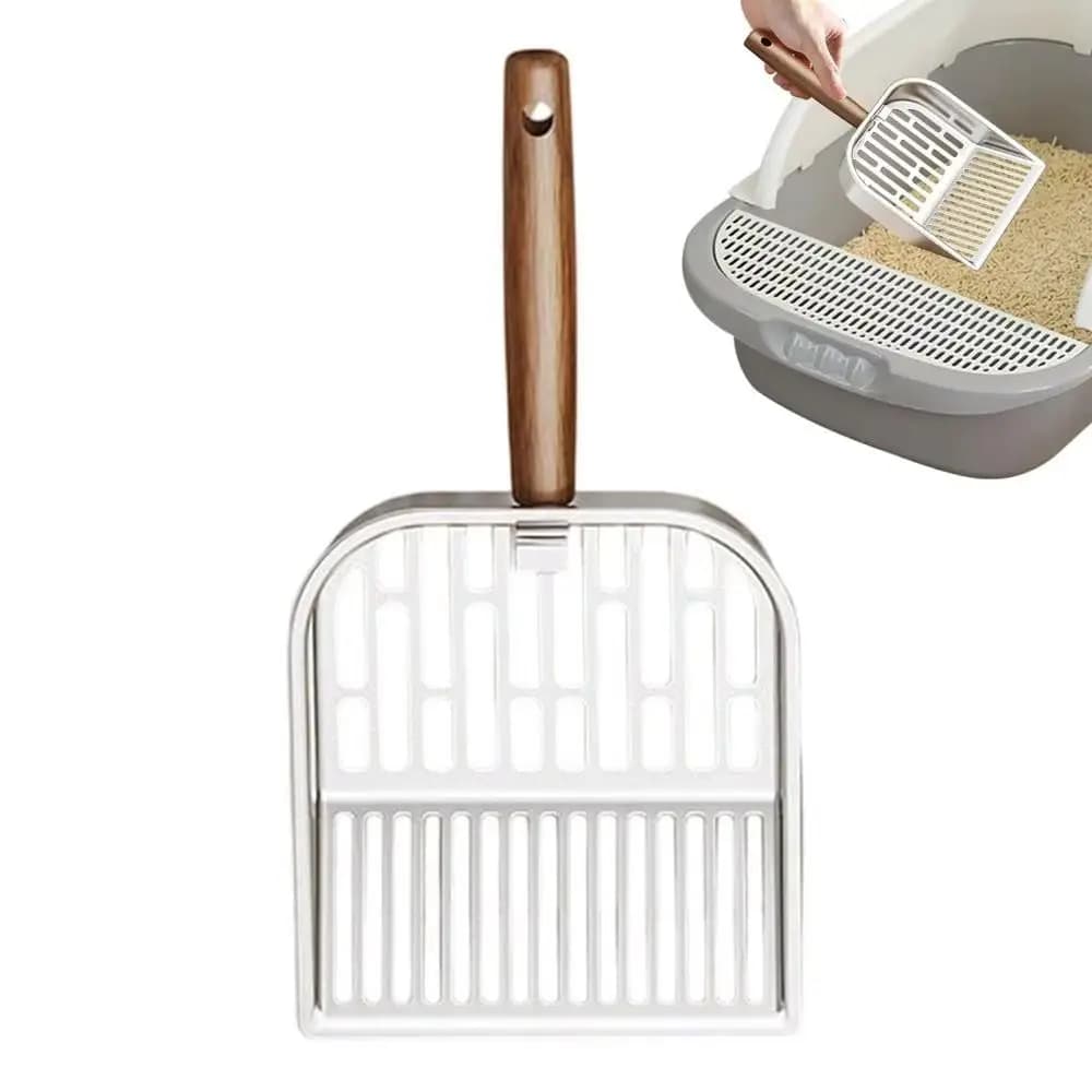 Paletta per lettiera per gatti in acciaio inossidabile con manico lungo, design cavo, raccoglitore di deiezioni per animali domestici con gancio per appendere, facile da pulire