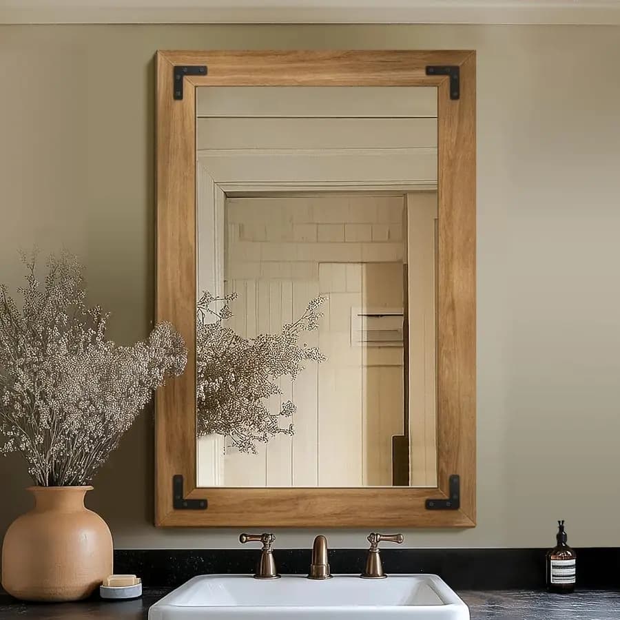 Specchio da parete con struttura in legno, specchio cosmetico in legno massello 36x24 per fattoria, bagno, arredamento camera da letto, verticale o orizzontale