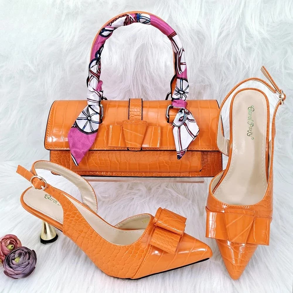 Fashion Design Women Italian Shoes and Bag Set Comfortable Heels with Pu Leather Mature Ladies Slipper in Red Color