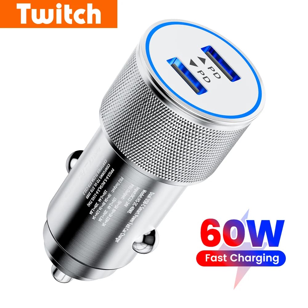 60W Dual USB C Car Charger Fast Charging Adapter PD Type C Car Phone Charger For iPhone Samsung Huawei Xiaomi QC3.0 Phone Charge