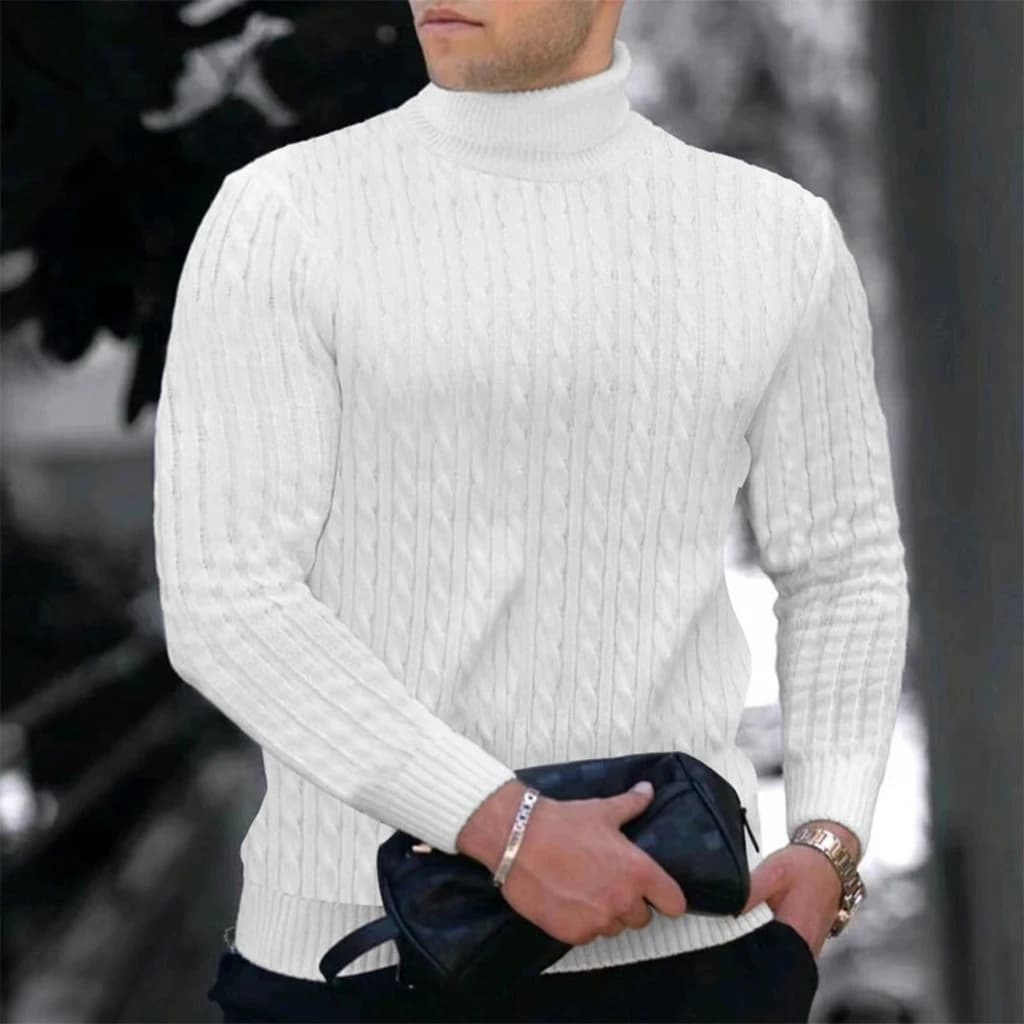 Autunno Inverno dei nuovi uomini maglione lavorato a maglia collo alto calore moda tinta unita slim fit maschile che tocca il fondo top pullover jacquard