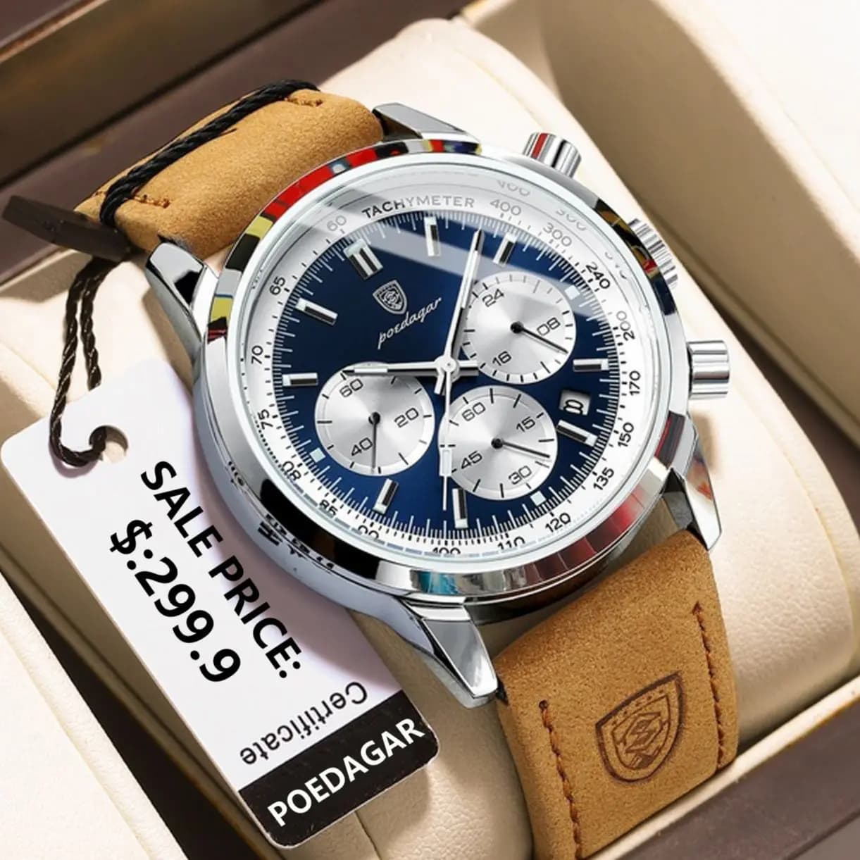 POEDAGAR Luxury Quartz Men's Watch Men's Wrist Watch Waterproof Bright Leather Chronograph Military Fashion Watches for Men Reloj