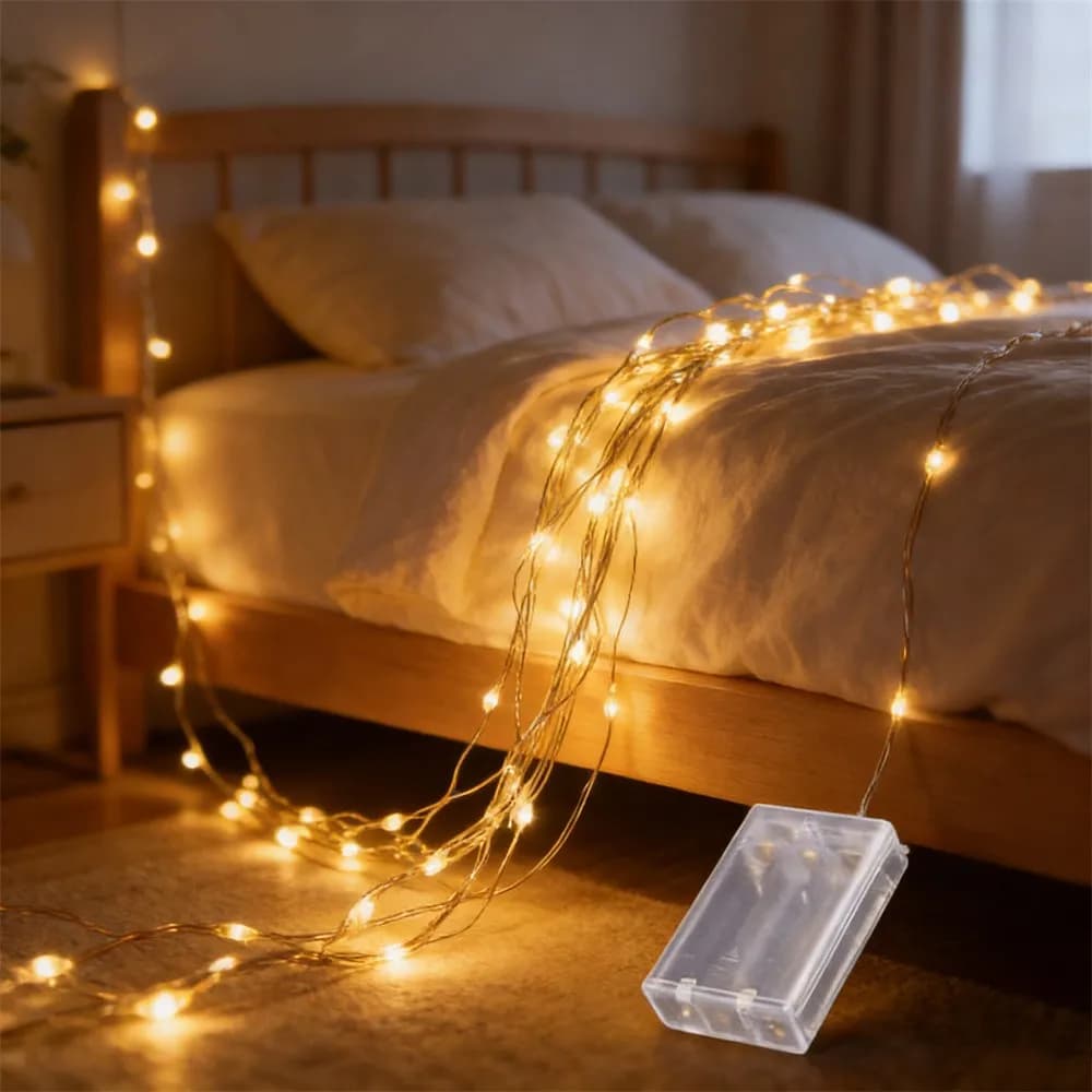 Luci a Filo LED Festoon Argentate, Ghirlanda Luminosa per Matrimoni, Natale, Feste, Giardino, Camera da Letto, Decorazioni Esterne, Alimentazione a Batteria