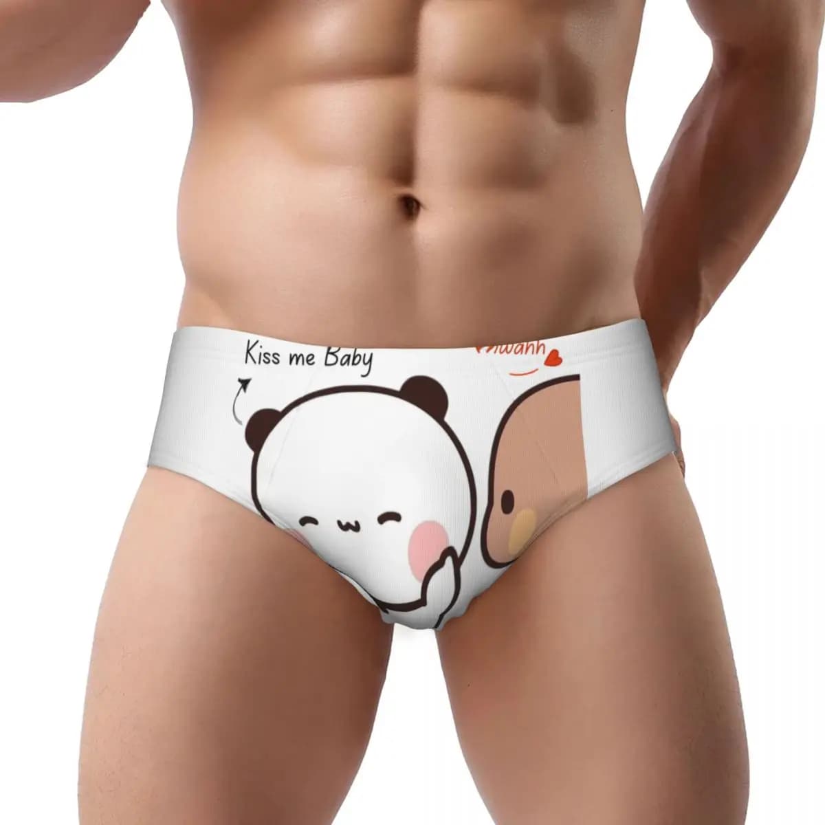 Slip da uomo personalizzati con stampa Kiss Me Baby Mwah Bubu Dudu Panda e Orsetto Marrone, intimo confortevole da uomo