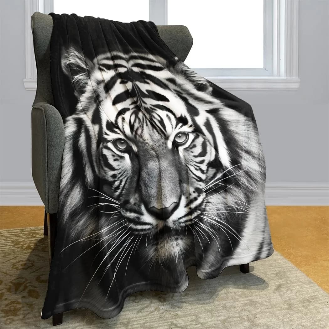 Coperta sottile con tigre bianca, animali stampati, leggera, per divano, decorazioni per la casa, regalo per leone, tigre, alce, orsi, cani, gatti, amanti