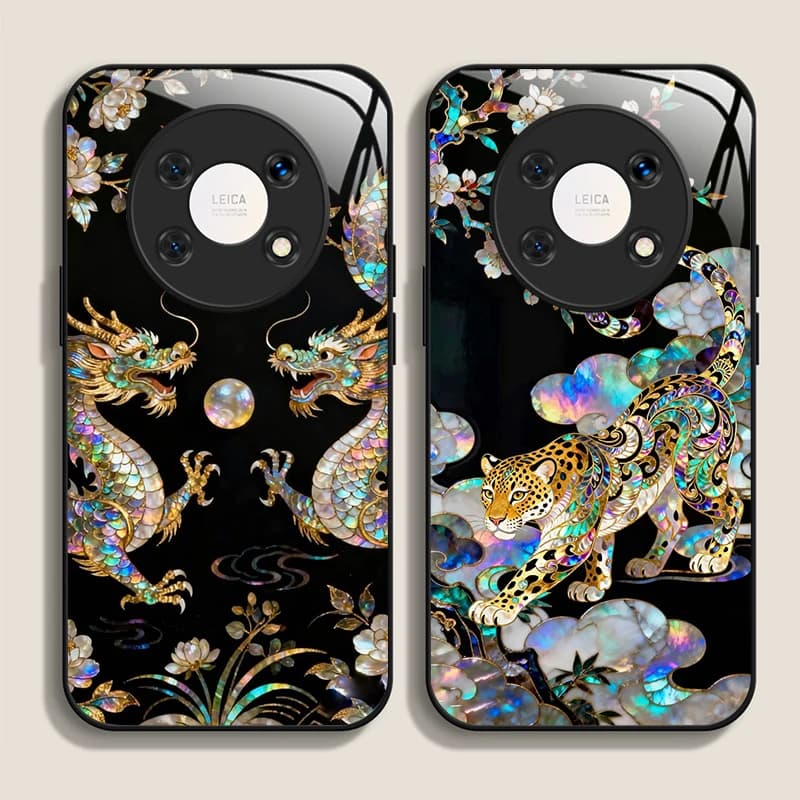 Elegante Cover per Telefono in Vetro Temperato con Texture Marmo Drago e Leopardo per Xiaomi 15 Pro+ 14 Ultra 14T 13T 12 11 Lite 10T 11T PRO