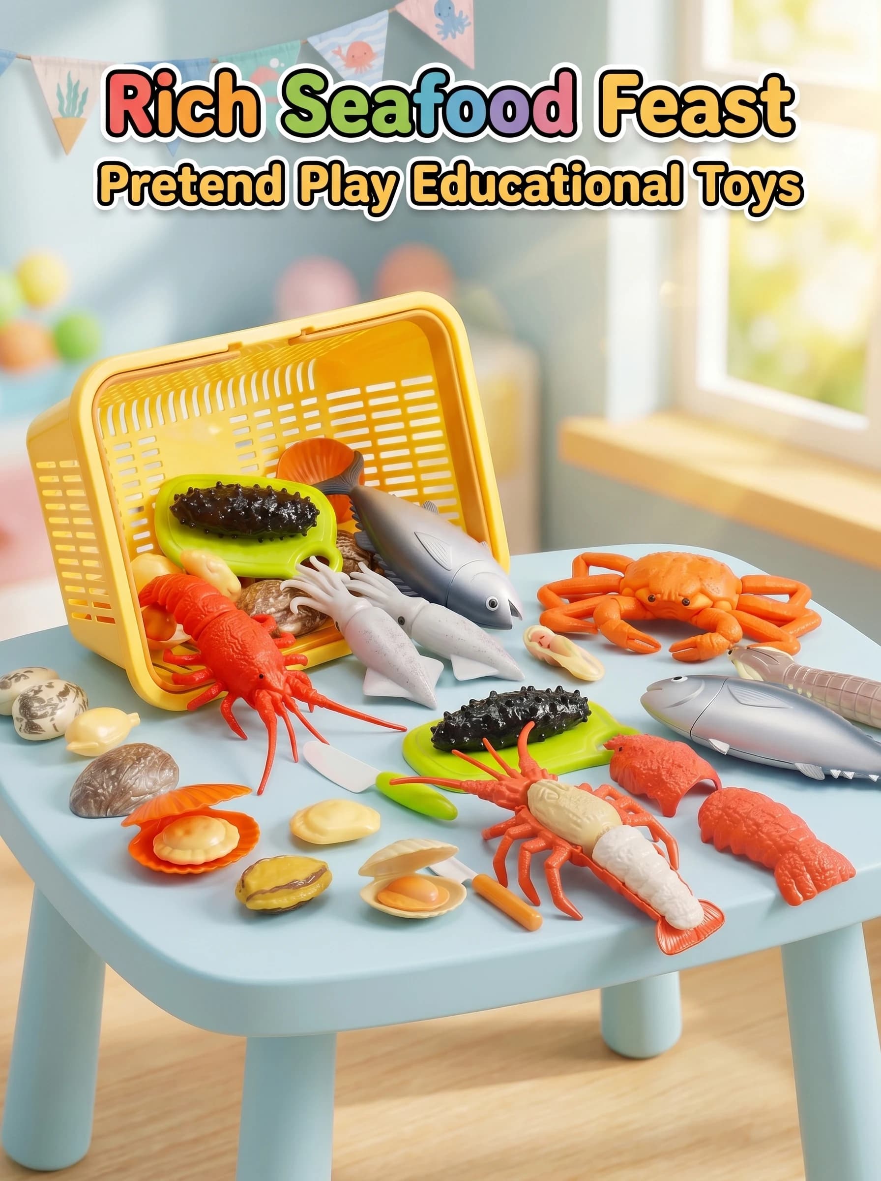 Children's Kitchen Toy Set Simulated Lobster King Crab Cutting Fruits Shell Seafood for Kids Early Educational Assembly Gift