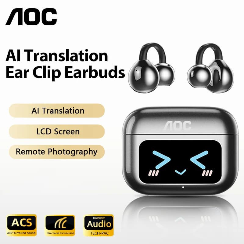 AOC Ear Clips OWS Bluetooth Smart LCD Screen Touch Headphones Gaming Wireless Sport Headset 3521