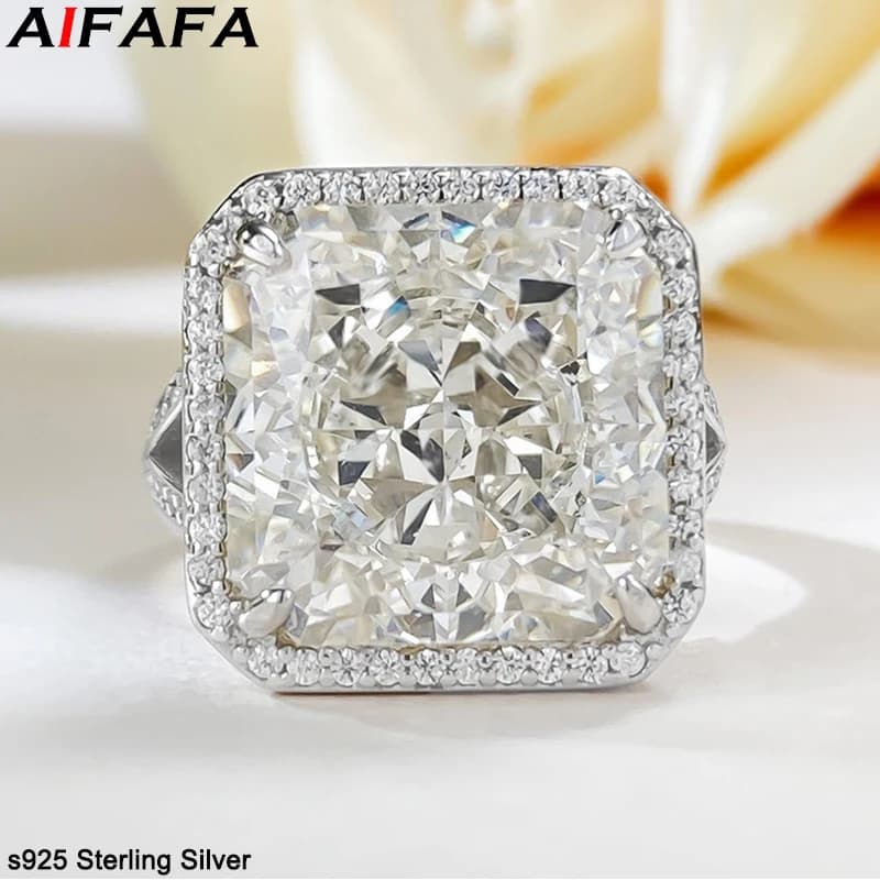 Anelli in Argento S925 con Diamante Quadrato ad Alto Contenuto di Carbonio 13*13mm Grado 5A Pietra Grande Anello Mozzafiato Gioielleria Fine