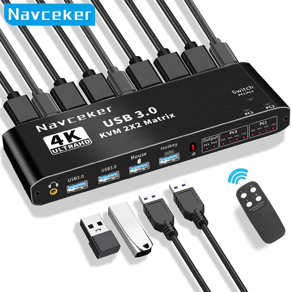 2x2 HDMI KVM Switch Matrix 4K 60Hz Dual Monitor KVM HDMI Extended Display USB KVM Switcher 2 in 2 out for 2 computers 2 Monitor