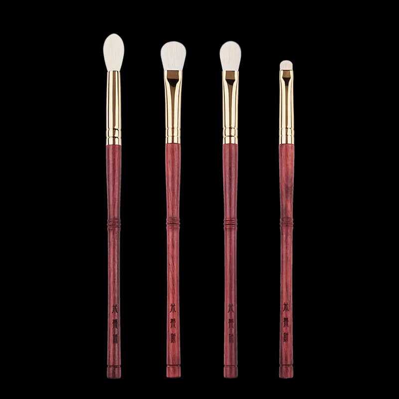 Set di 4 Pennelli per Trucco Occhi di Lusso Serie Red Rosewood con Ghiera in Rame, Vendita Promozionale, Ingrosso di Fabbrica, Pennello per Ombretto