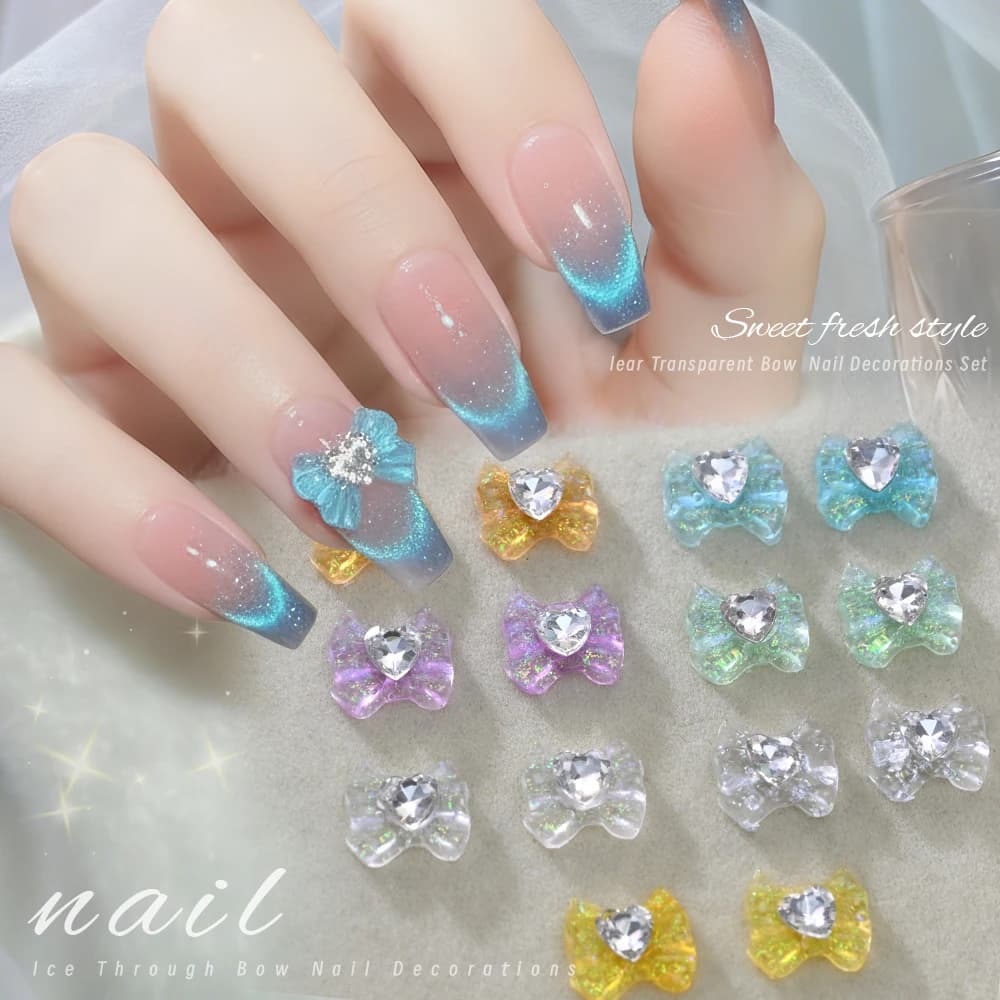 10 pezzi di decorazioni per unghie con fiocchi in cristallo 3D a forma di cuore, fiocchi scintillanti trasparenti come il ghiaccio, decorazioni per nail art, accessori per manicure fai da te.