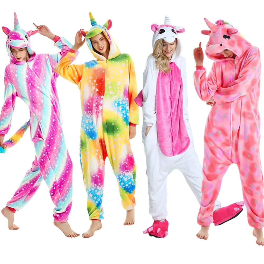 Kigurumi Unicorno Cartoon Onesies Bambini Bambini Pigiama animale Tute Donna Uomo Indumenti da notte Onepiece Anime Costumi Cosplay