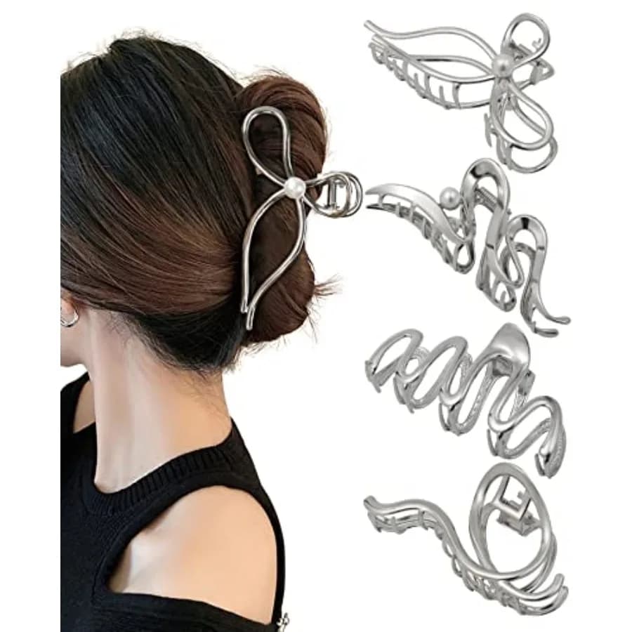 4 PCs Metal Hair Claw Clips - Irregular Large Clips for Women, Non-Slip Styling Accessories for Thick and Thin Hair Silver
