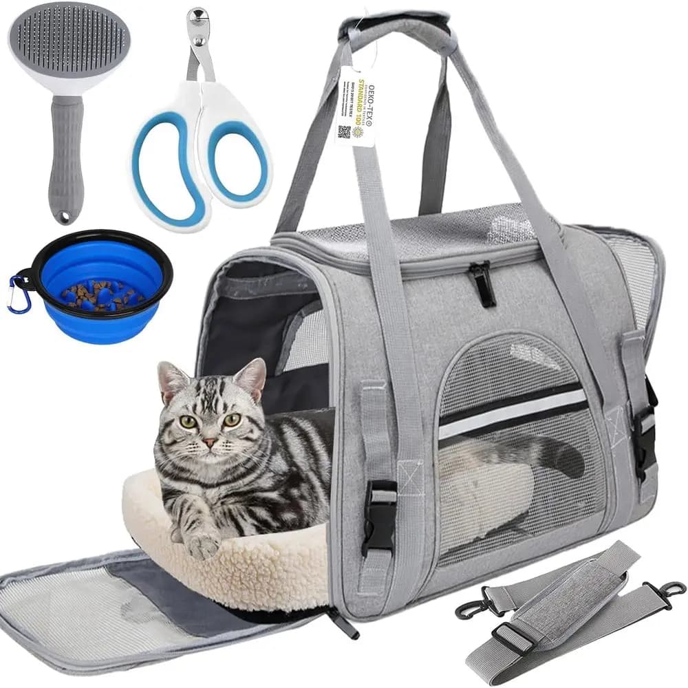 Trasportino per Animali Domestici Approvato dalle Compagnie Aeree per Gatti e Cani fino a 9 kg, Include Accessori da Viaggio