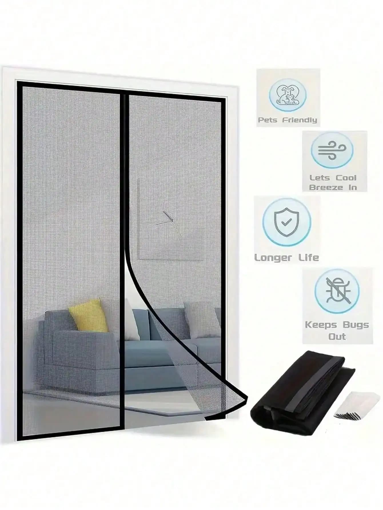 Porta con schermo magnetico resistente da 1 pezzo con gancio e anello per telaio completo, tende in rete di poliestere durevoli adatte alle porte fino a 38x82 pollici