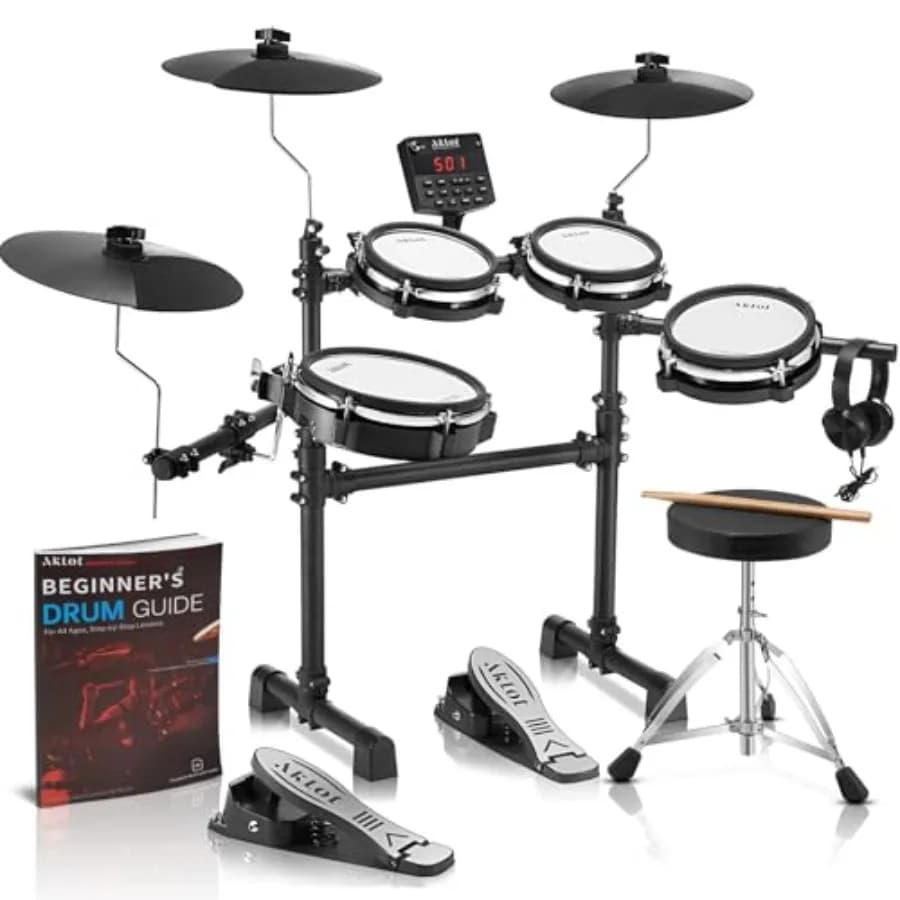 AKLOT B-CORE530 Batteria Elettronica con Pad in Mesh Silenziosi a Doppia Zona, Piatti Dual-Trigger da 10'', Rack Regolabile in Altezza, Suono a 360°