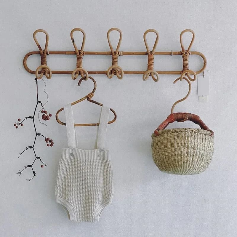Rattan Wall Hooks & Hangers - Kids Garments Organizer Rack Clothes/Hat Hanging Hooks for Kids Room Decor & Clothing Storage