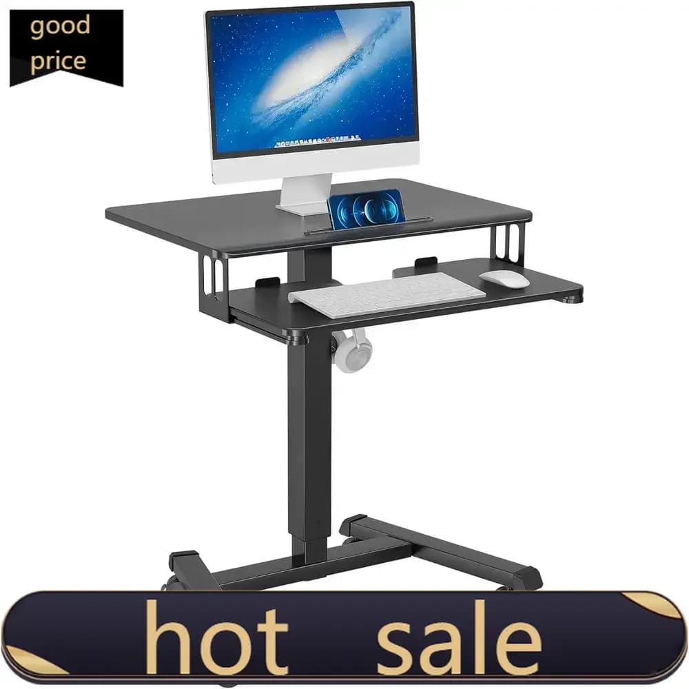 Scrivania per Laptop Portatile Regolabile in Altezza con Vassoio per Tastiera, Supporto Mobile con Ruote per Casa e Ufficio