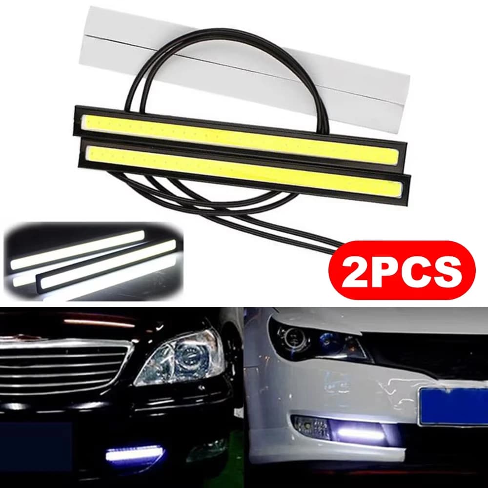 2 pcs 17 cm Universal Raincoat Lights Diurne COB Fog Lamp Car Styling Conduit Daylight DRL Lamp Buckle Bar Lamp Strip Lights