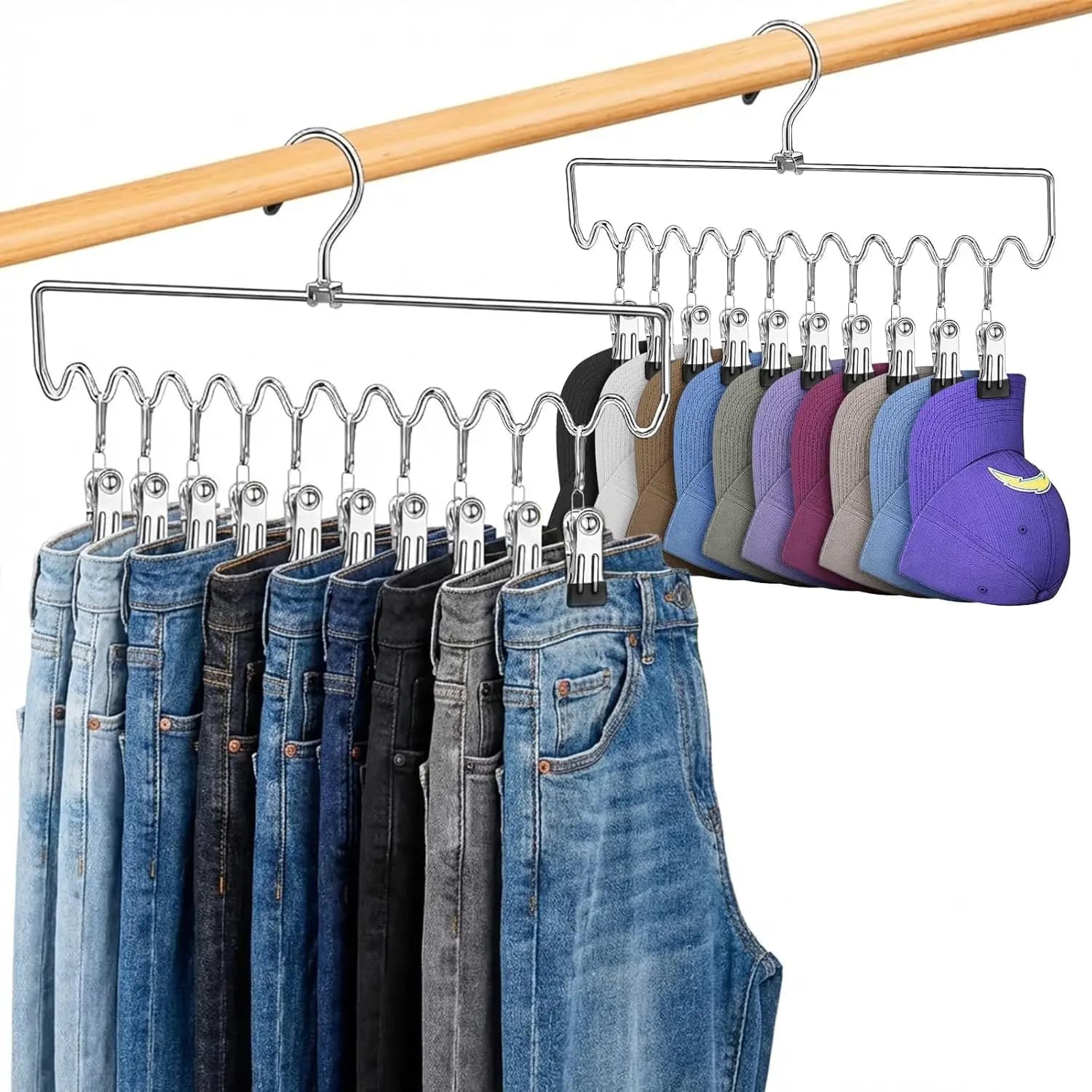 Appendiabiti salvaspazio per pantaloni con 20 clip, clip in gomma antiscivolo, acciaio resistente, 360 ° Organizzatore Girevole per Armadio, per Jeans e Gonne, Essenziale per Dormitori