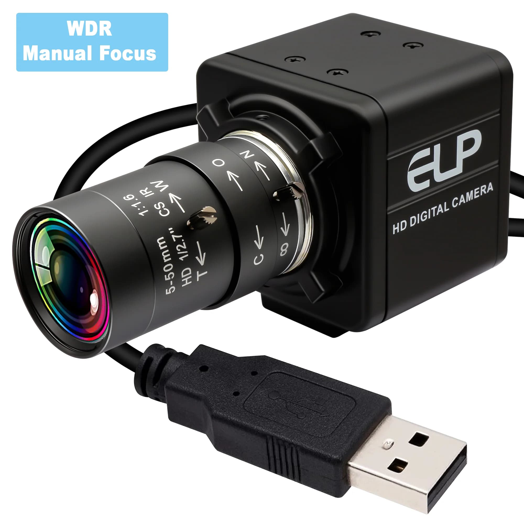 USB ELP WDR camera from 3 MP 1080P 30fps H.264 Webcam with manual focus with CS objective Industrial support for Mac Windows Raspberry Pi Linux