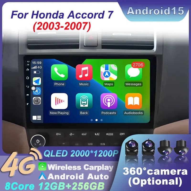 Android 15 GPS 4G Carplay Radio di navigazione per auto per Honda Accord 7 2003-2007 Video Lettore DVD Unità WiFi Multimedia Stereo No 2Din